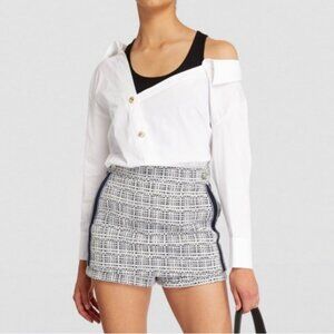 NWT Maje Trompe L'oeil Two Layer White Black Off Shoulder Blouse Women's 1 US S